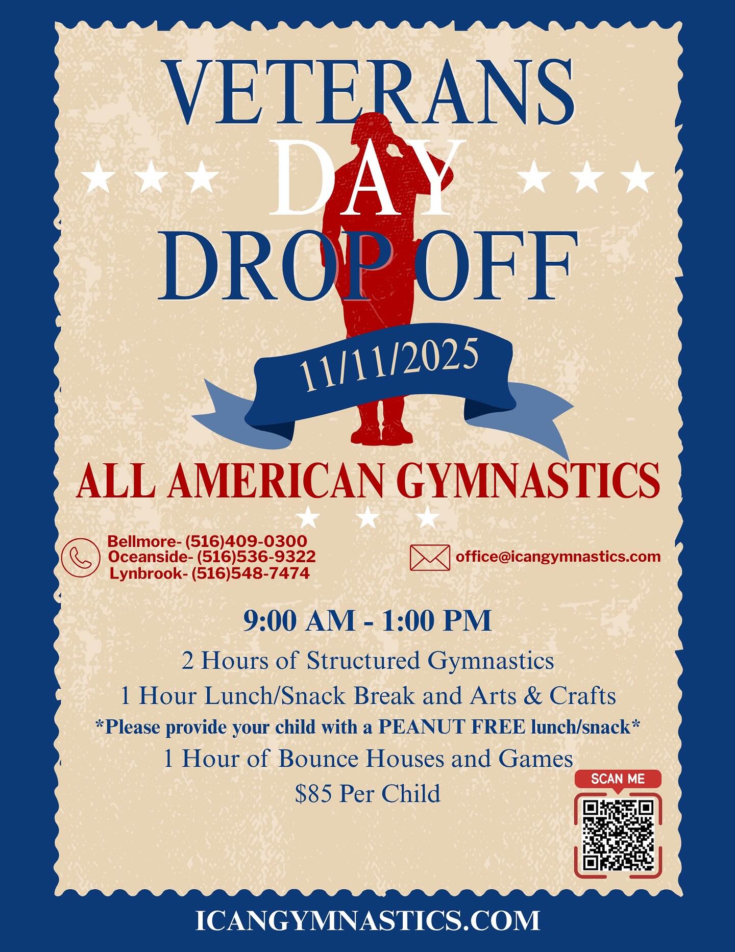 Go to icangymnastics.com today to register for our Veterans Day Drop Off!