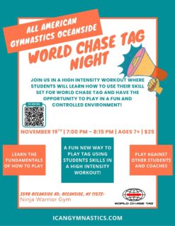 Does your child want to level up their tag game and learn a fun, new, and strategic way to play? Come join Coach Steven and the Ninja Warrior crew to learn and play World Chase Tag!