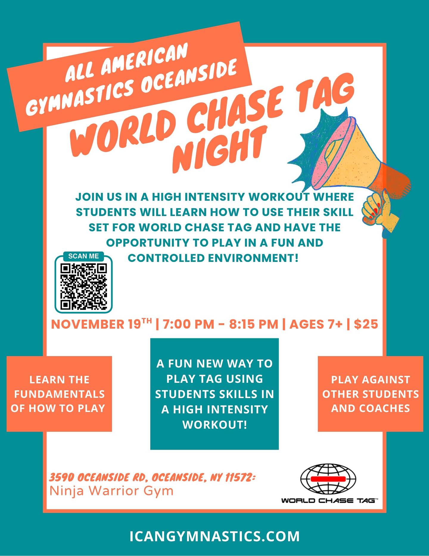 Does your child want to level up their tag game and learn a fun, new, and strategic way to play? Come join Coach Steven and the Ninja Warrior crew to learn and play World Chase Tag!