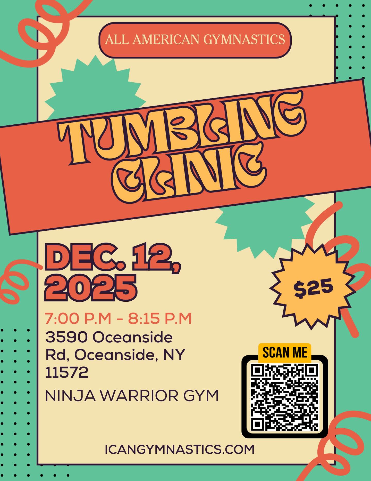 Back for another round, register for our tumbling clinic at our Oceanside facility online at icangymnastics.com