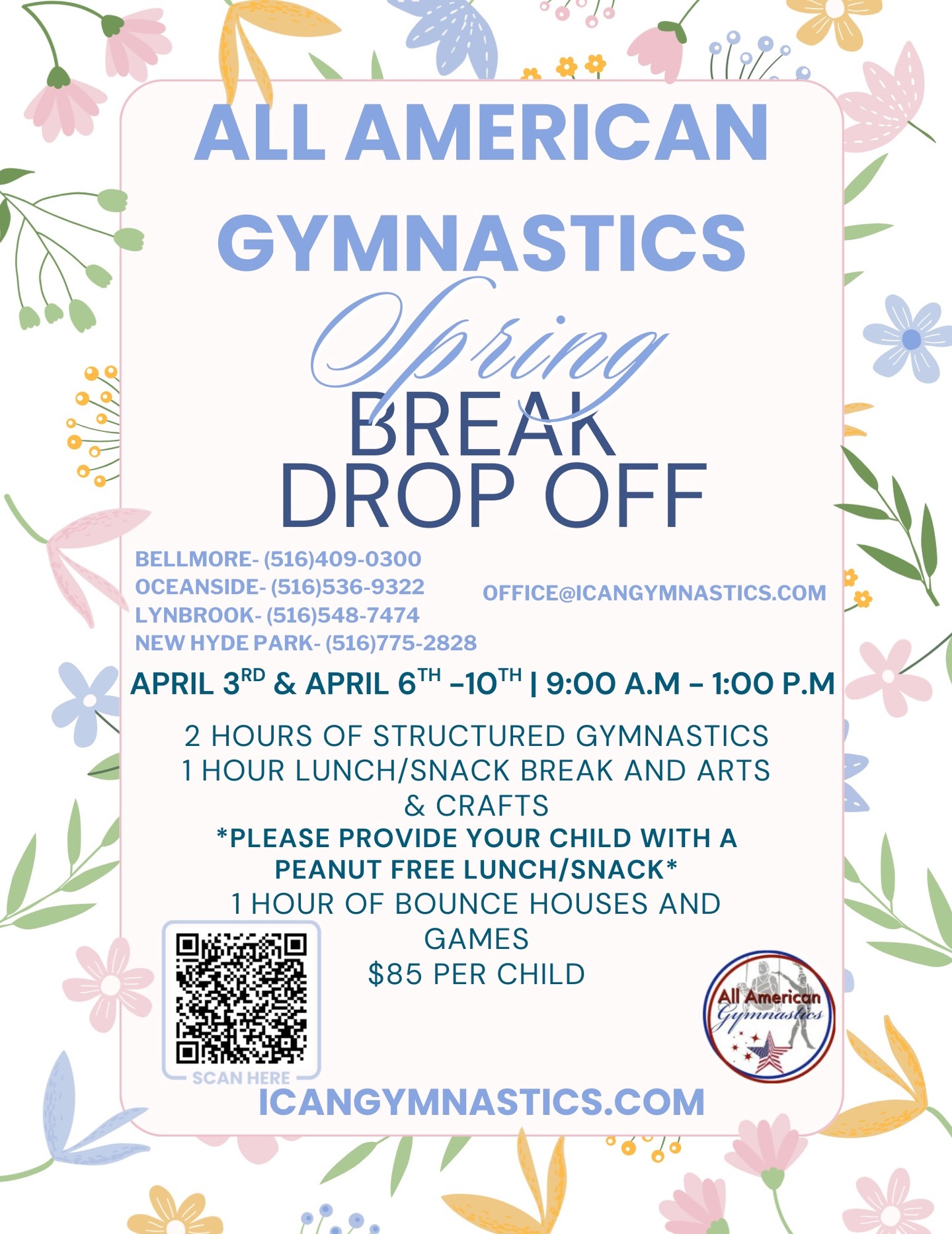 Register for our spring break drop off at icangymnastics.com 💐