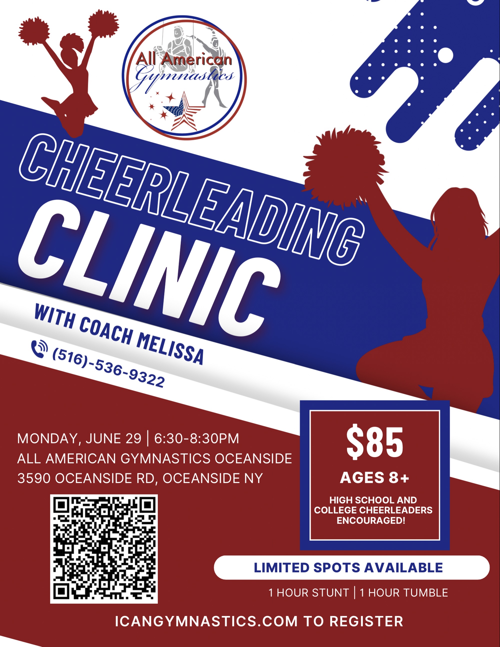 Ask and you shall receive: So flipping excited to announce a cheer clinic with coach Melissa! Check us out online at icangymnastics.com to register today