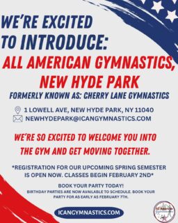 All American Gymnastics is expanding to New Hyde Park: Cherry Lane Gymnastics is officially joining the All American Gymnastics family! 
📅 Spring Semester begins February 2nd for this location  📝 Registration is OPEN NOW